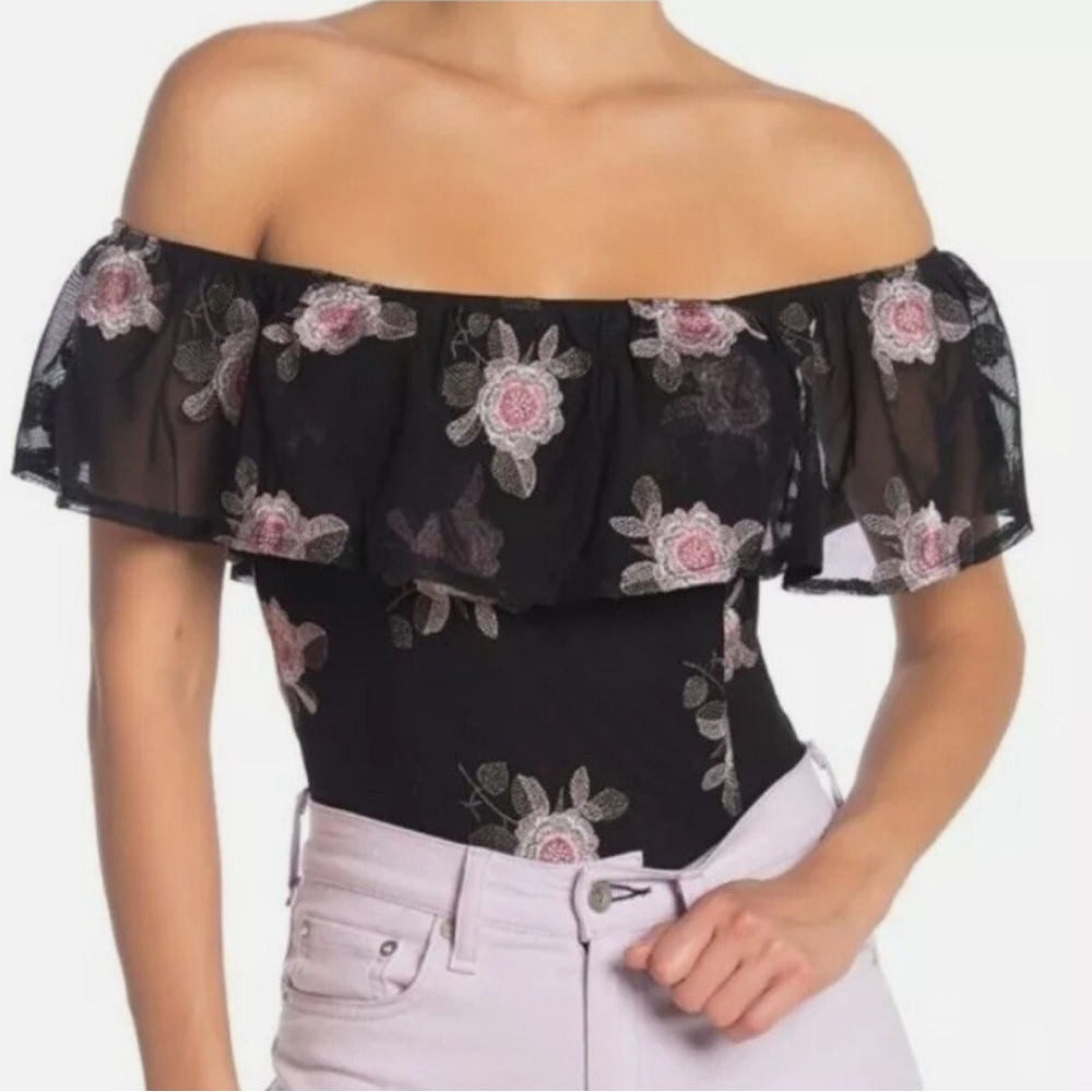 NWT Band of Gypsies Black Floral Off-Shoulder Bodysuit - Picture 3 of 7